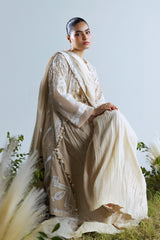 UAE-3 Piece Embroidered Mehsuri Suit with Handwork and Raw Silk Trouser FE-52161