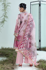 UAE-3 Piece Printed Monar Slub Suit with Handwork and Khaddi Net Dupatta FE-52072