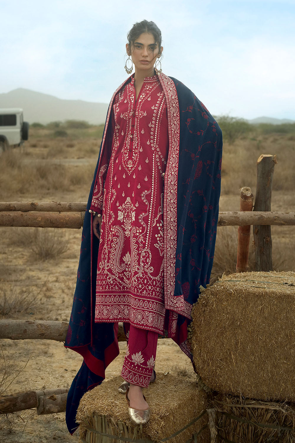 UAE-3 Piece Embroidered Karandi Suit with Embroidered Karandi Dupatta