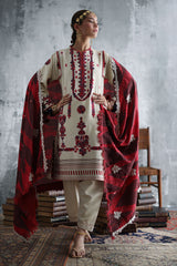 UAE-3 Piece Embroidered Karandi Suit with Embroidered Printed Karandi Dupatta