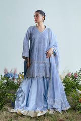 UAE-3 Piece Embroidered Cotton Net Suit with Pallu Dupatta FE-52165