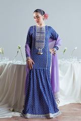UAE-3 Piece Embroidered Gold Printed Lawn Suit with Silk Dupatta FE-52063