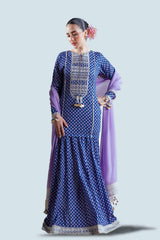 UAE-3 Piece Embroidered Gold Printed Lawn Suit with Silk Dupatta FE-52063