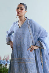 UAE-3 Piece Embroidered Cotton Net Suit with Pallu Dupatta FE-52165