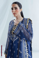 UAE-3 Piece Embroidered Cotton Net Suit with Raw Silk Trouser FE-52163