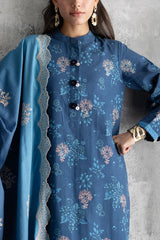UAE-3 Piece Embroidered Printed Khaddar Suit with Embroidered Printed Khaddar Dupatta