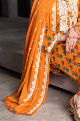 UAE-3 Piece Embroidered Printed Karandi Suit with Embroidered Karandi Dupatta