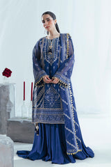 UAE-3 Piece Embroidered Cotton Net Suit with Raw Silk Trouser FE-52163