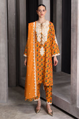 UAE-3 Piece Embroidered Printed Karandi Suit with Embroidered Karandi Dupatta