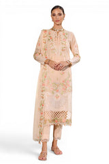 UAE-3 Piece Embroidered Lawn Suit with Chiffon Dupatta