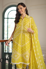 UAE-3 Piece Embroidered Lawn Suit with Chiffon Dupatta