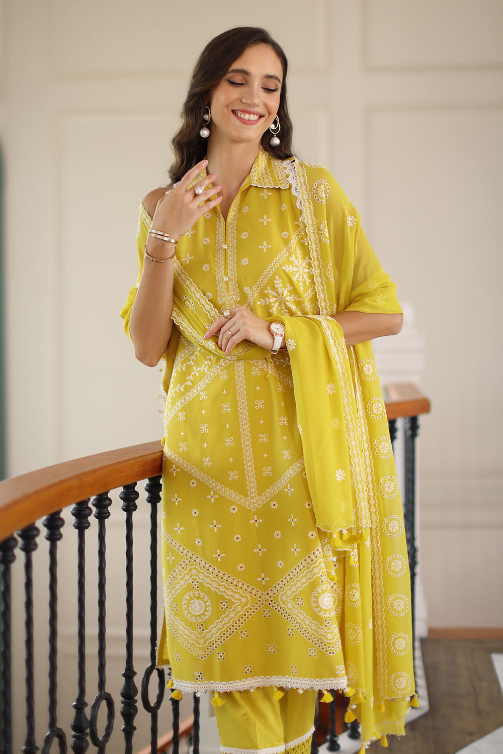 UAE-3 Piece Embroidered Lawn Suit with Chiffon Dupatta