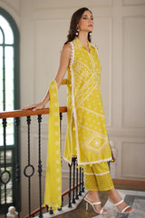 UAE-3 Piece Embroidered Lawn Suit with Chiffon Dupatta