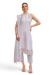 UAE-3 Piece Embroidered Lawn Suit with Chiffon Dupatta