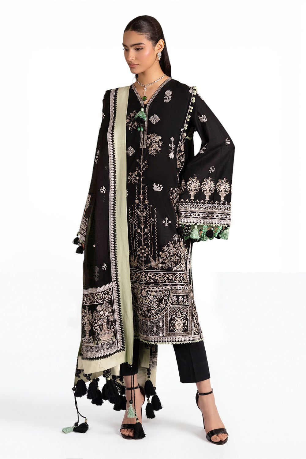 UAE-3 Piece Embroidered Lawn Suit with Embroidered Chiffon Dupatta PM-62005