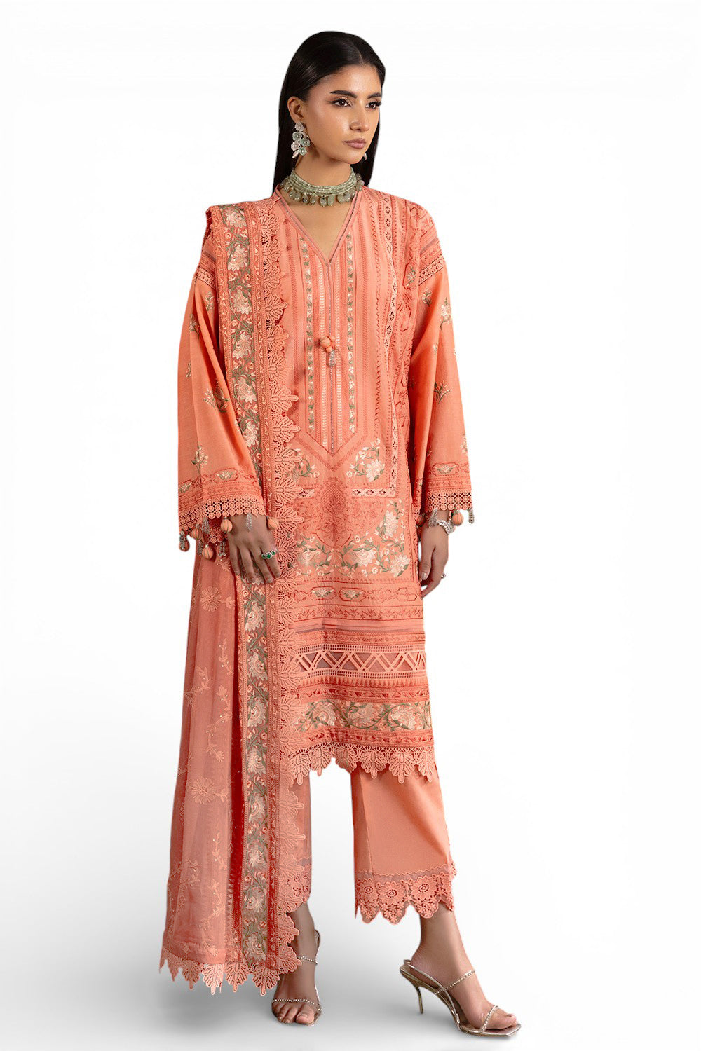 UAE-3 Piece Embroidered Lawn Suit with Embroidered Chiffon Dupatta PM-62030
