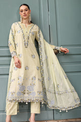 UAE-3 Piece Embroidered Lawn Suit with Chiffon Dupatta