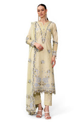 UAE-3 Piece Embroidered Lawn Suit with Chiffon Dupatta