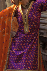 UAE-3 Piece Gold and Lacquer Printed Lawn Suit with Embroidered Chiffon Dupatta and Gold and Lacquer Printed Trouser BM-62028