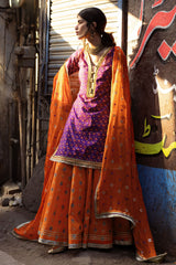 UAE-3 Piece Gold and Lacquer Printed Lawn Suit with Embroidered Chiffon Dupatta and Gold and Lacquer Printed Trouser BM-62028