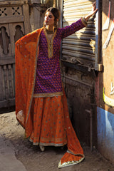 UAE-3 Piece Gold and Lacquer Printed Lawn Suit with Embroidered Chiffon Dupatta and Gold and Lacquer Printed Trouser BM-62028
