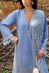 UAE-3 Piece Embroidered Raw Silk Suit with Embroidered Chiffon Dupatta