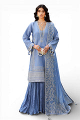 UAE-3 Piece Embroidered Raw Silk Suit with Embroidered Chiffon Dupatta