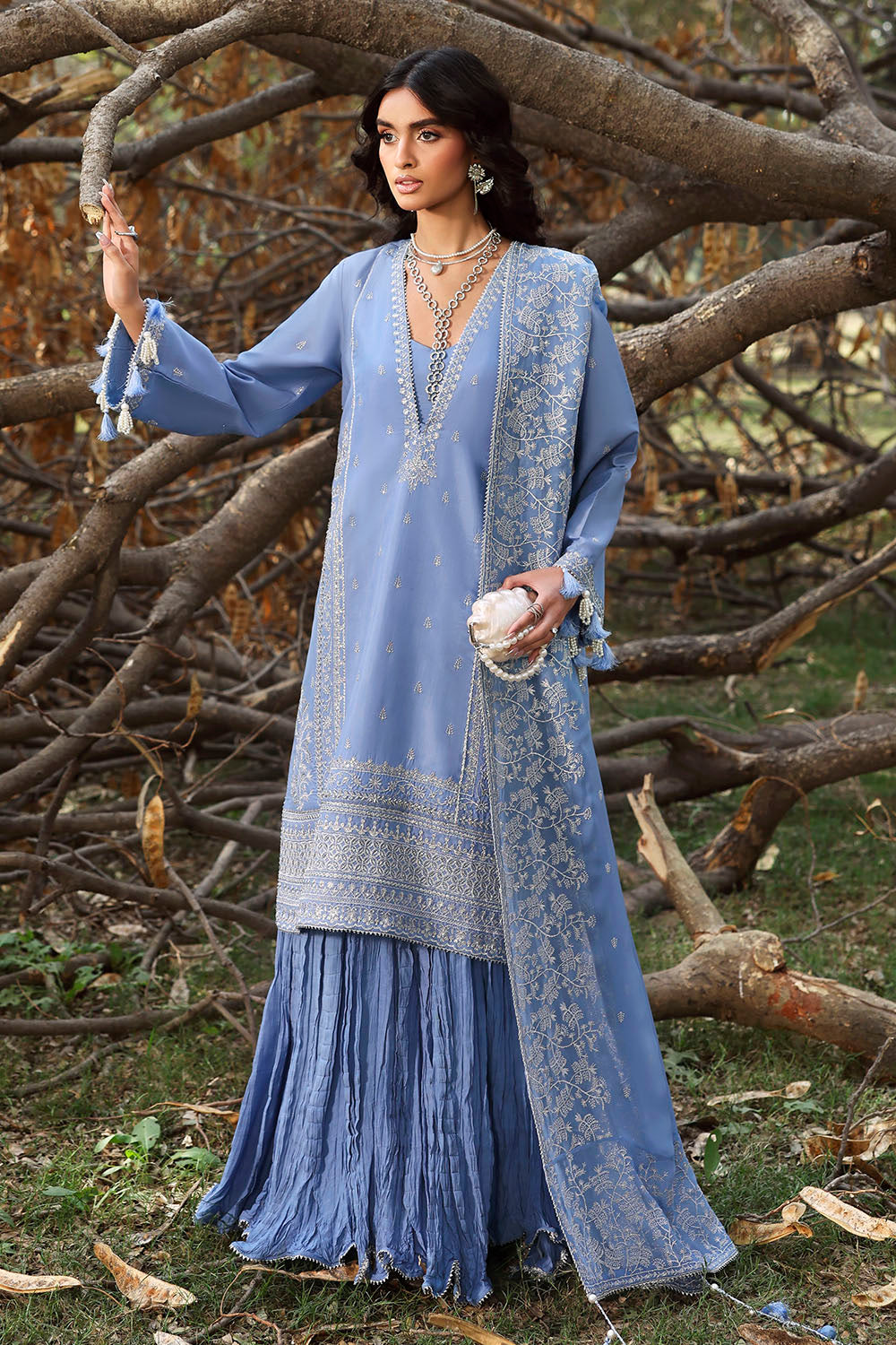 UAE-3 Piece Embroidered Raw Silk Suit with Embroidered Chiffon Dupatta