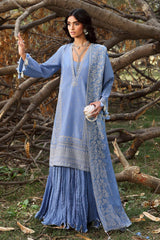 UAE-3 Piece Embroidered Raw Silk Suit with Embroidered Chiffon Dupatta