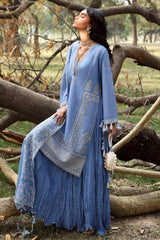 UAE-3 Piece Embroidered Raw Silk Suit with Embroidered Chiffon Dupatta