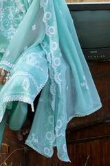 UAE-3 Piece Embroidered Cotton Net Suit with Embroidered Chiffon Dupatta LE-62001
