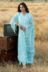 UAE-3 Piece Embroidered Cotton Net Suit with Embroidered Chiffon Dupatta LE-62001