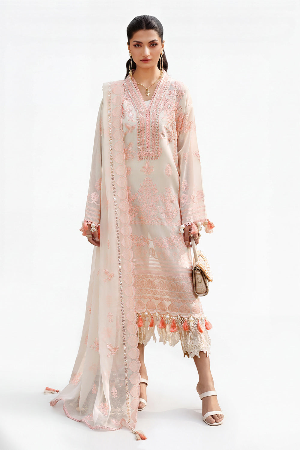 UAE-3 Piece Embroidered Paper Cotton Suit with Embroidered Chiffon Dupatta LE-62002