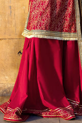 UAE-3 Piece Gold Printed Lawn Suit with Zari and Sequins Embroidered Chiffon Dupatta and Dyed Trouser BM-62041