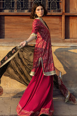 UAE-3 Piece Gold Printed Lawn Suit with Zari and Sequins Embroidered Chiffon Dupatta and Dyed Trouser BM-62041