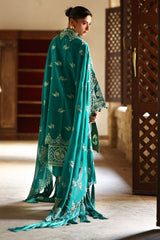 UAE-3 Piece Embroidered Lawn Suit with Organza Applique Borders and Embroidered Denting Lawn Dupatta