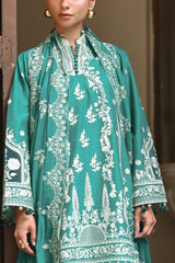 UAE-3 Piece Embroidered Lawn Suit with Organza Applique Borders and Embroidered Denting Lawn Dupatta