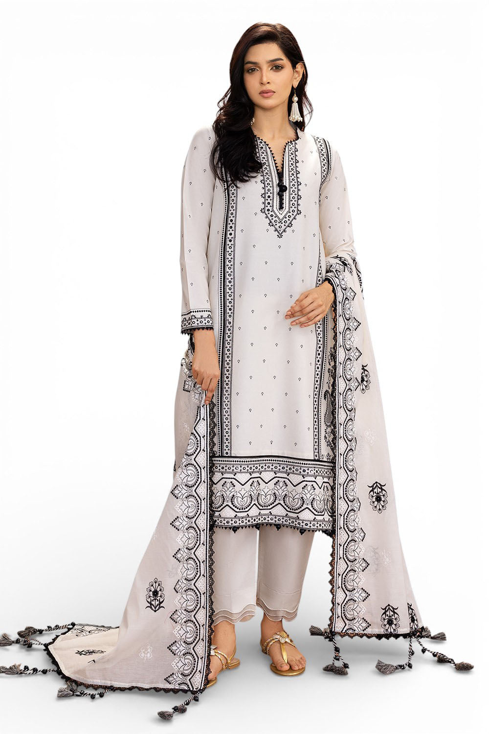 UAE-3 Piece Embroidered Lawn Suit with Embroidered Paper Cotton Dupatta PM-62051