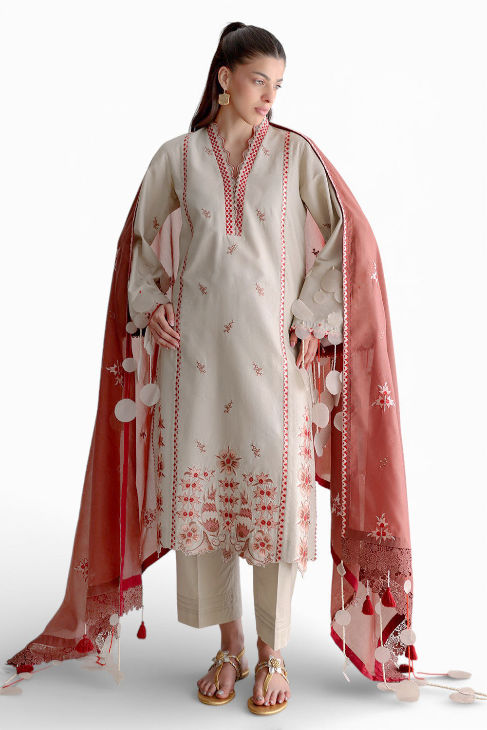 UAE-3 Piece Embroidered Lawn Suit with Paper Cotton Dupatta and Borders PM-62056