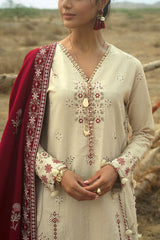 UAE-3 Piece Embroidered Khaddar Suit with Embroidered Khaddar Dupatta