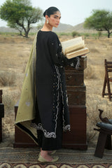 UAE-3 Piece Embroidered Khaddar Suit with Embroidered Khaddar Dupatta