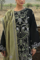 UAE-3 Piece Embroidered Khaddar Suit with Embroidered Khaddar Dupatta