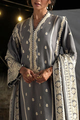 UAE-3 Piece Embroidered Khaddar Suit with Embroidered Khaddar Dupatta