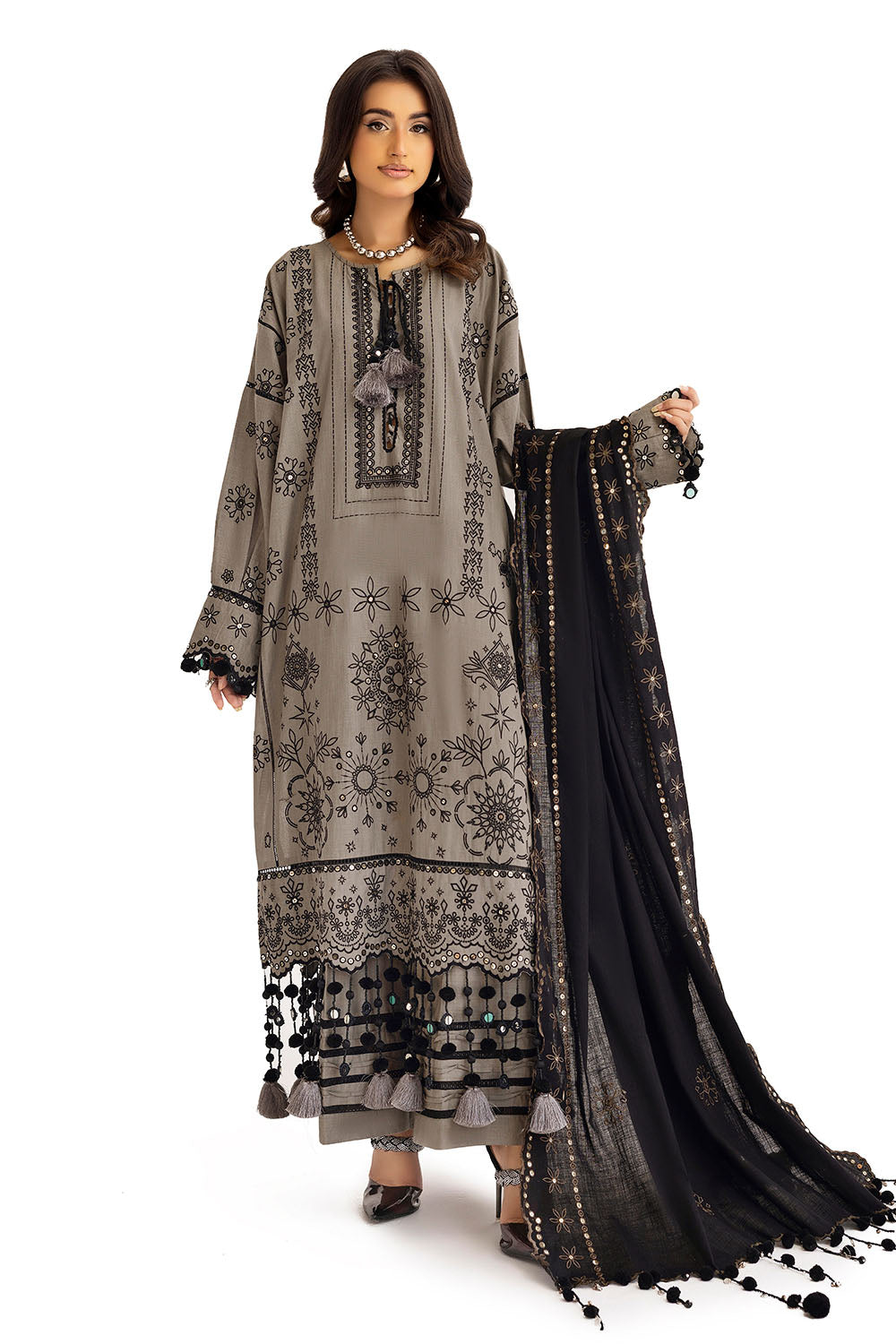 3 Piece Digital Printed Khaddar Shirt Trouser and Dupatta BK 182