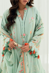 UAE-3 Piece Embroidered Lawn Suit with Embroidered Denting Dupatta DN-62026