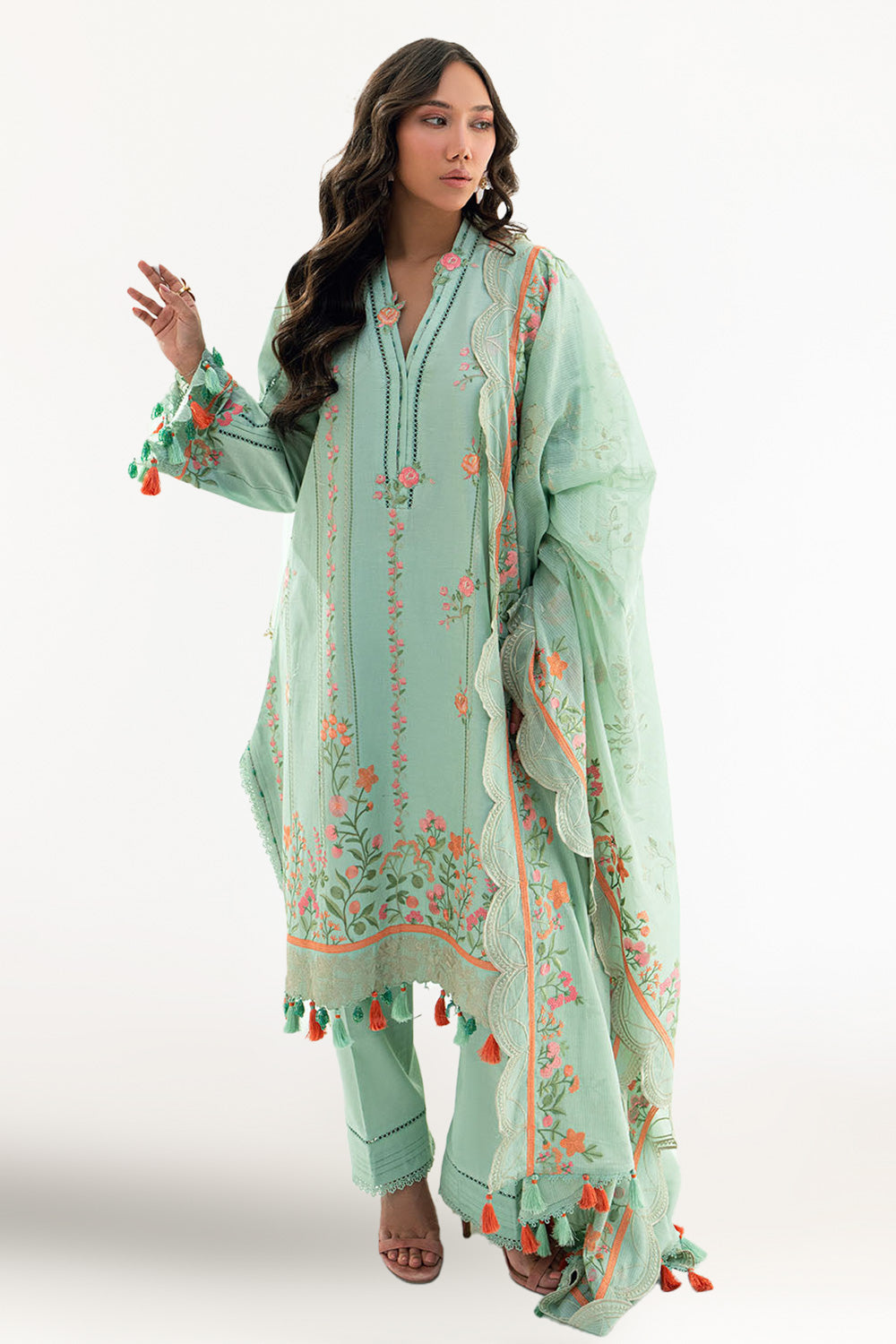 UAE-3 Piece Embroidered Lawn Suit with Embroidered Denting Dupatta DN-62026