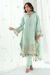 UAE-3 Piece Embroidered Lawn Suit with Embroidered Denting Dupatta DN-62026