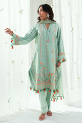 UAE-3 Piece Embroidered Lawn Suit with Embroidered Denting Dupatta DN-62026