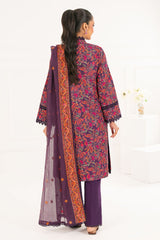 UAE-3 Piece Embroidered Khaddar Suit with Net Dupatta CN-52007