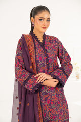 UAE-3 Piece Embroidered Khaddar Suit with Net Dupatta CN-52007